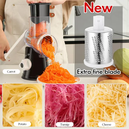 Miniatura 4 de Ourokhome rallador giratorio de queso con manivela manual, triturador de cocina con rebanador de mandolina de velocidad y raspador de hielo con Negro