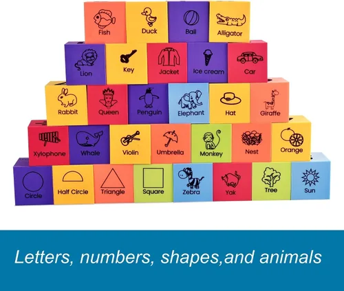 Miniatura 5 de BOHS Bloques de aprendizaje de espuma, números, alfabeto, formas, palabras a la vista, juguetes apilables silenciosos, seguros y suaves para niños