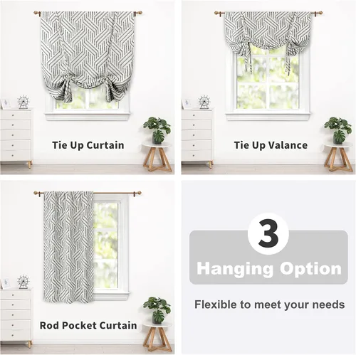 Miniatura 8 de DriftAway Briony - Cortina opaca con amarre para cocina, ajustable, diseño de globos, líneas texturizadas, estampadas, persianas romanas