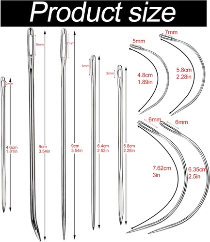 Miniatura 2 de Kit de 9 agujas de coser a mano de servicio pesado, agujas de coser de cuero con 5 agujas de coser a mano de cuero y 4 agujas curvas para tapicería