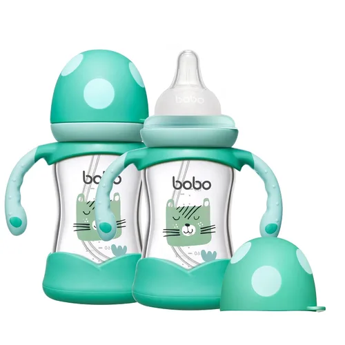 Miniatura 8 de YOHKOH Biberón de vidrio natural con pezón de respuesta natural, biberones de cuello ancho con asa, juego de biberones anticólicos para recién