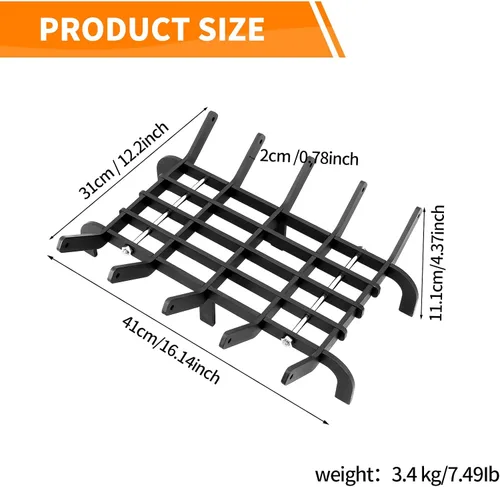 Miniatura 2 de Rejilla para chimenea, rejilla de chimenea de 16 pulgadas, resistente de acero de alto carbono, para interiores y exteriores, para estufa de leña