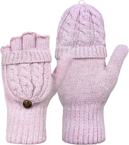 Miniatura 76 de Beurlike Guantes de invierno para mujer, de lana cálida, a prueba de viento, convertibles, sin dedos
