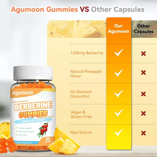 Miniatura 6 de Gomitas de berberina de 1200 mg, suplemento de berberina de alta potencia con canela de Ceilán para el sistema inmunológico y el metabolismo, sin