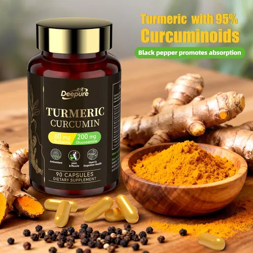 Miniatura 3 de Suplemento de curcumina de cúrcuma con pimienta negra, 95% curcuminoides, glucosamina, condroitina, boswellia, MSM y berberina, cúrcuma con cápsulas