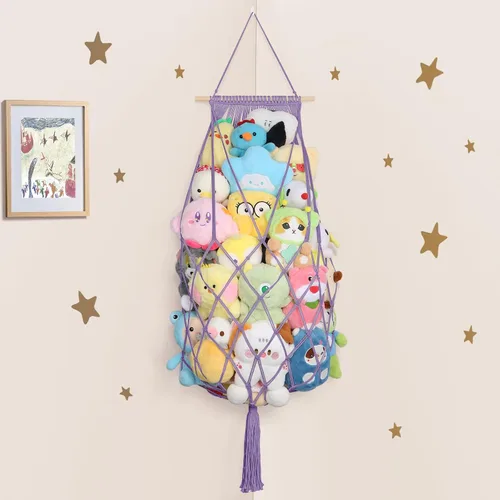 Miniatura 12 de Almacenamiento de animales de peluche jumbo de 63 pulgadas con luz LED de estrella, hamaca de juguete para colgar en la pared del techo sobre