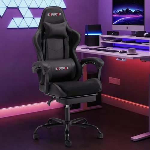 Miniatura 2 de ECOTOUGE Silla ergonómica para videojuegos, silla de videojuegos con cojín trasero extraíble, silla de jugador con almohada lumbar de masaje