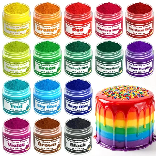 Polvo colorante alimentario – 16 colores vibrantes en polvo colorante alimentario, polvo concentrado comestible para hornear, glaseado, cocinar,
