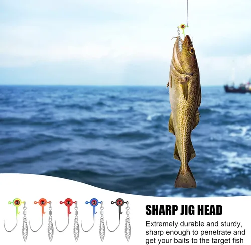 Miniatura 6 de Skylety Crappie - Juego de cabezas de plantilla de pesca Underspin, señuelo de gancho con bola de ojo y hoja giratoria, plantillas de cabeza de 1/16