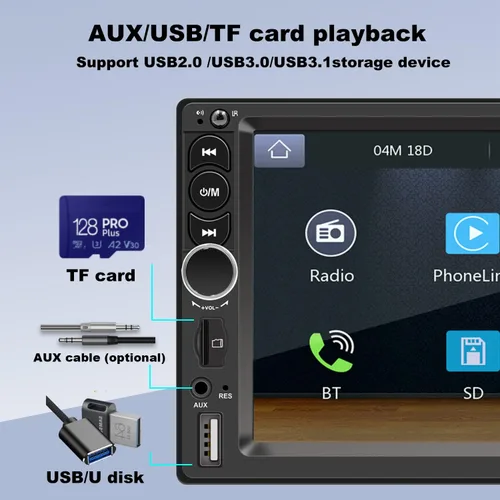 Miniatura 7 de Estéreo de coche de 7'' de doble DIN incorporado con Apple Carplay, Bluetooth 5.1 con llamadas manos libres, radio de coche con pantalla táctil FM