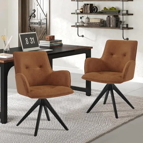 Miniatura 21 de Art Leon Silla de escritorio giratoria – Silla de oficina tapizada de piel sintética sin ruedas, sillón moderno de mediados de siglo con patas