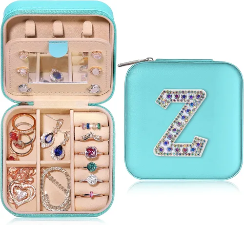 Parima Pequeño organizador de joyas de viaje, cajas de joyería con iniciales, organizador de joyas, regalos esenciales de viaje para mujeres,