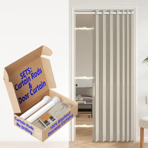 Miniatura 75 de AJAZZ Cortina de puerta magnética 100% opaca de acordeón para armario, cortina invisible para puerta interior de dormitorio, sala de estar, pasillo