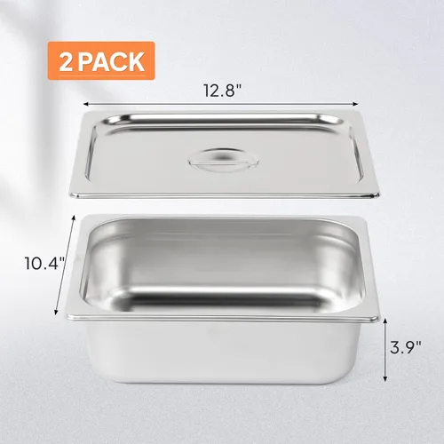 Miniatura 5 de ROVSUN Sartén de hotel de tamaño medio, paquete de 2 bandejas de mesa de vapor de 4 pulgadas de profundidad con tapa, acero inoxidable antiatascos