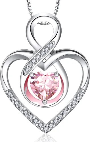 Miniatura 42 de RIVIKO Collar con símbolo de corazón infinito para mujer, plata de ley 925, delicado colgante de corazón para el día de San Valentín, día