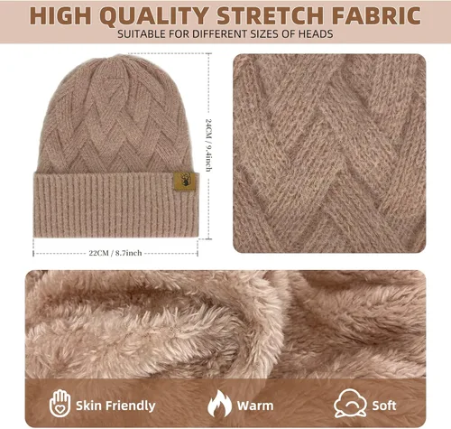 Miniatura 2 de Gorro de punto de invierno para mujer con guantes para pantalla táctil, gorro de pompón, bufandas para el cuello para hombres