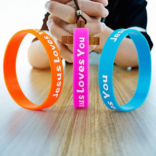 Miniatura 4 de Jesus Loves You - Pulseras de goma coloridas de silicona cristiana para hombres y mujeres, regalos de fiesta, pulsera inspiradora para adultos