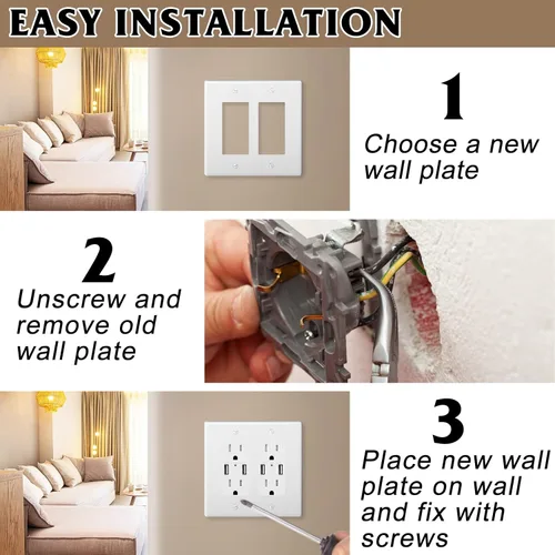 Miniatura 6 de Placas decorativas de pared de 2 segmentos para interruptores de luz, interruptor inteligente, atenuadores, GFCI, receptáculo, salida USB