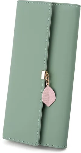 Miniatura 29 de UTO - Cartera pequeña RFID de piel sintética con dije de hoja, cierre de cremallera y tarjetero.