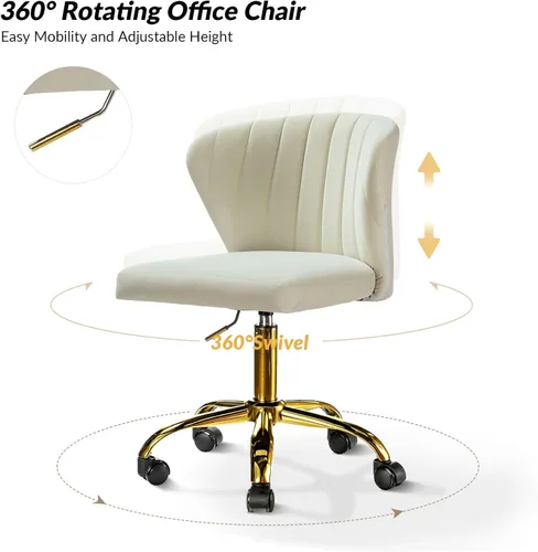 Miniatura 4 de HULALA HOME Silla de escritorio de oficina en casa con ruedas doradas, pequeña y linda silla de tocador con respaldo para dormitorio, asiento