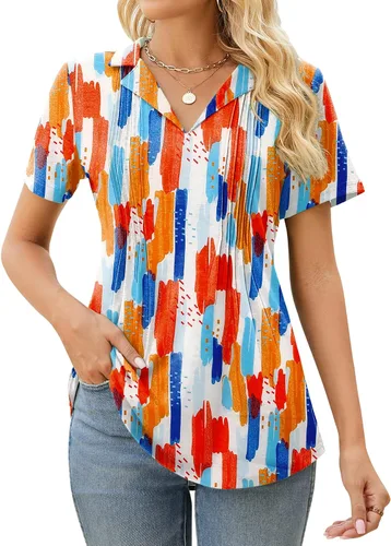Kistore Camisetas tipo polo de manga corta para mujer, cuello en V, para verano, básicas, a la moda, 2023, para negocios, casual, para trabajo,