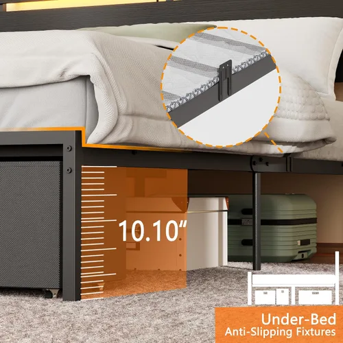 Miniatura 8 de Forestell - Marcos de cama individual con cabecera de madera, cama plataforma negra con 2 cajones de almacenamiento y estante, estación de carga