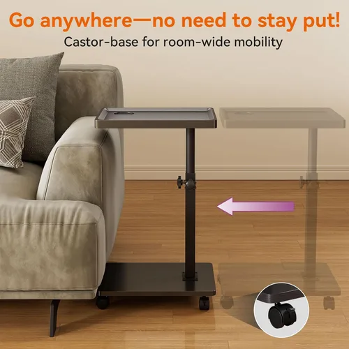 Miniatura 8 de IBUYKE Mesa auxiliar en forma de C ajustable en altura, mesa giratoria de 360° con ruedas, mesa auxiliar para espacios pequeños, sala de estar