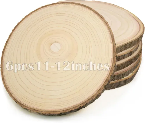 Miniatura 10 de 2 piezas de rodajas de madera grandes para centros de mesa de 11-12 pulgadas, rodajas redondas de madera para decoración de mesas, círculos