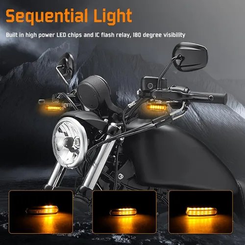Miniatura 3 de NTHREEAUTO Señales de giro secuenciales de manubrio delanteras, intermitentes LED de flujo para motocicleta, mini luz de marcha compatible