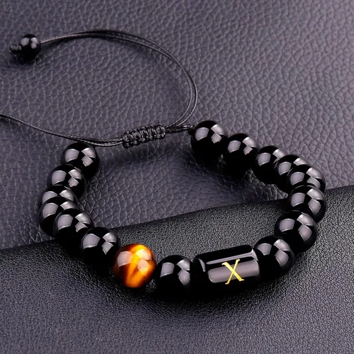 Miniatura 119 de SUMMER LOVE Regalos para el Día del Padre, pulsera con inicial de piedra de ónix negro de 0.394 pulgadas para hombres, pulsera de cuerda trenzada