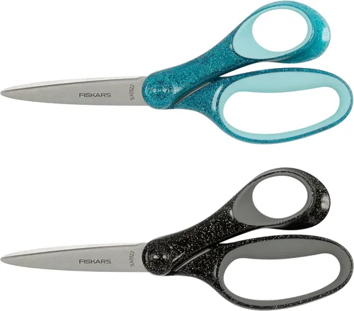 Fiskars 7" Tijeras con brillo para estudiantes de 12 a 14 años (paquete de 2), tijeras para la escuela o manualidades, suministros para el regreso a