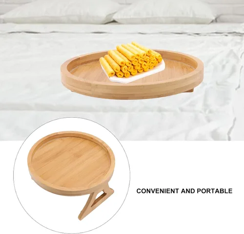 Miniatura 4 de Bandeja de aperitivos para sofá, textura de madera, bandeja para reposabrazos de sofá, mesa de brazo plegable con clip para aperitivos de café y té