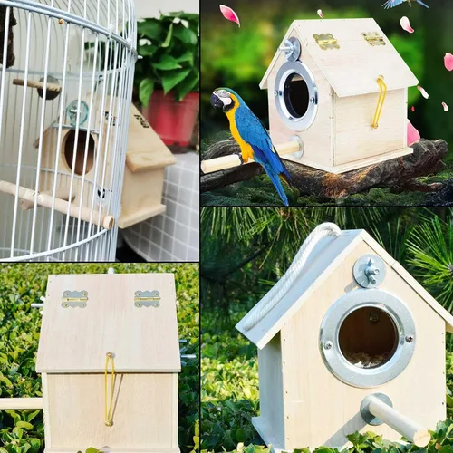 Miniatura 8 de kathson Caja nido de periquitos para anidación de pájaros, caja de apareamiento para cría de loros, agapornitos, cacatúas, pinzones