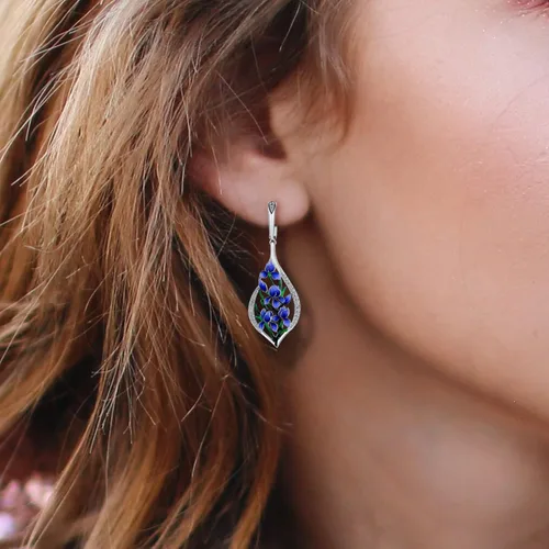 Miniatura 4 de Santuzza Aretes de plata de ley 925 con circonita cúbica esmaltada y libélula para mujer
