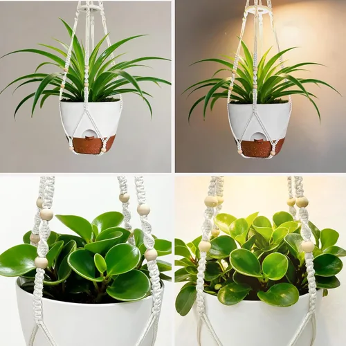 Miniatura 5 de Macetas colgantes para plantas de interior: paquete de 2 perchas de macramé con luces de cultivo y macetas de riego automático, macetas colgantes