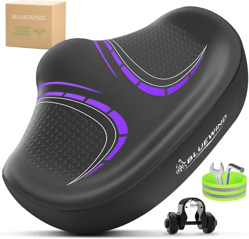 Miniatura 13 de BLUEWIND Nuevo asiento de bicicleta de gran tamaño sin nariz, asiento de bicicleta ancho, diseño de respaldo novedoso para bicicleta eléctrica