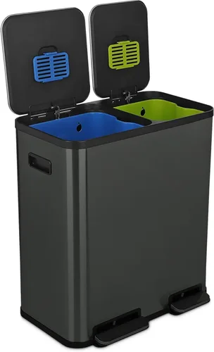 Miniatura 13 de SIMPLI-Magic Cubo de basura con pedal de 16 galones (60L), cubo de basura de cocina de doble compartimento con contenedores de basura y reciclaje