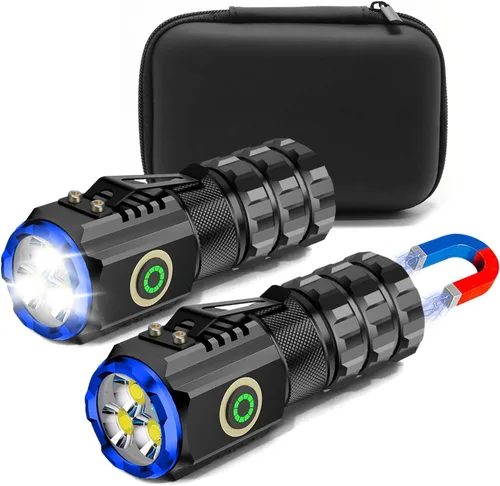 Miniatura 7 de Mini linterna LED portátil, recargable EDC pequeña linterna de bolsillo 6 modos de iluminación con clip magnético impermeable para camping