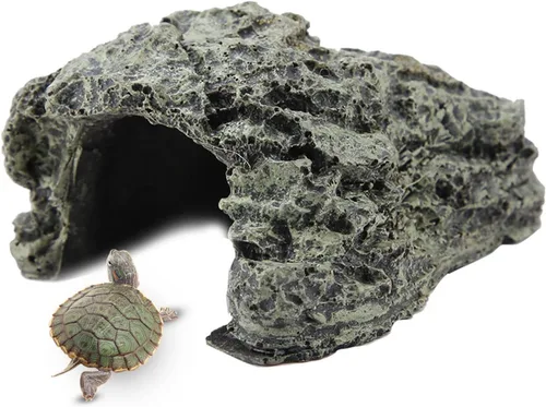 ciciglow Lugar para esconderse de peces, acuario, tortuga, reptil, cabaña de cueva de reptiles para decoración de terrarios, alta simulación (cueva