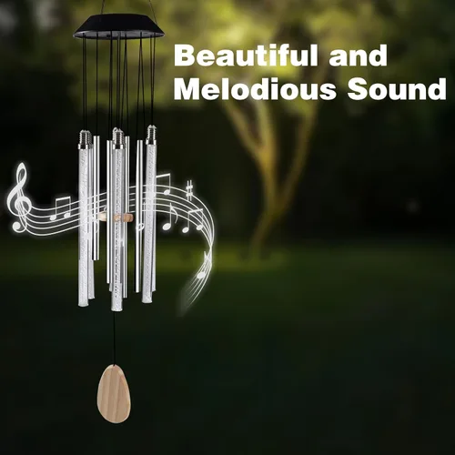 Miniatura 4 de Bursvik Campanas de viento solares para exteriores, 6 tubos LED con 4 tubos de aluminio, campanas de viento con cambio automático de color, regalos