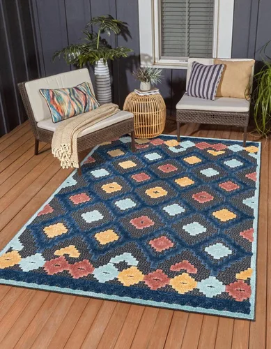 Miniatura 13 de Unique Loom Belize Outdoor Collection - Alfombra Sarstoon (2 x 8 pies, color marfil/azul claro)