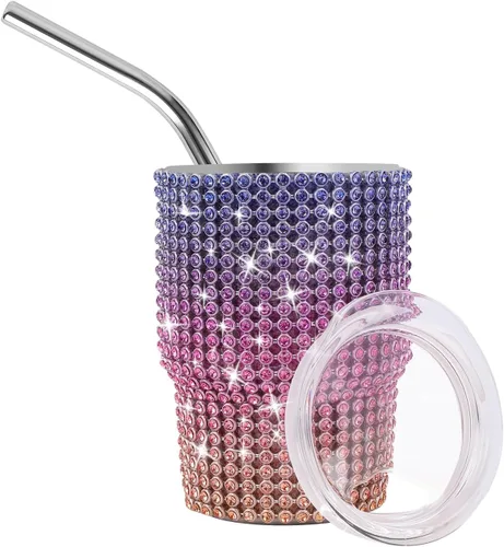 Miniatura 7 de INSTOME Vaso de chupito de acero inoxidable de 3oz con forma de diamante, vaso con pajita, color púrpura (1 unidad)