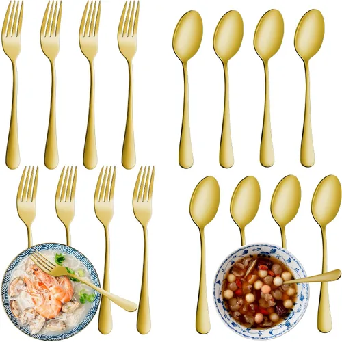 Miniatura 9 de Juego de 24 cubiertos negros de tenedores y cucharas de acero inoxidable de grado alimenticio para cocina y restaurante, 12 tenedores de cena