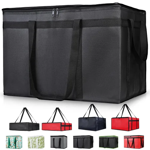 Miniatura 15 de Paquete de 1 bolsa aislada para entrega de alimentos con parte inferior dura, calentadores de alimentos comerciales XXXL para conductores de Negro