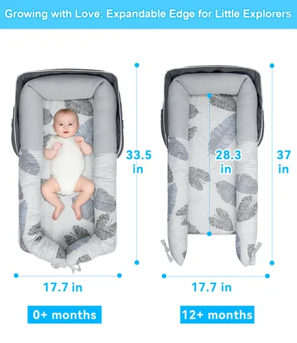 Miniatura 5 de Tumbona para bebé, tumbona portátil plegable de viaje para recién nacido de 0 a 12 meses, lavable y ligera, nido para bebé con toldo, nido de bebé