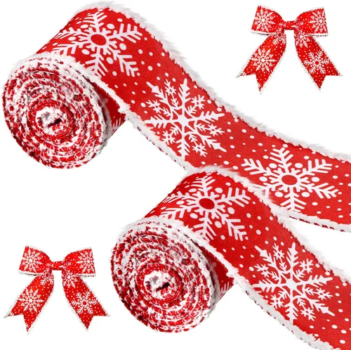 Miniatura 9 de 2 rollos de cinta de copo de nieve con borde con alambre para árbol de Navidad, cinta decorativa de temporada para Navidad, decoración de invierno
