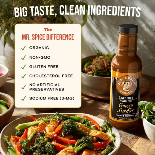 Miniatura 4 de Mr. Spice Salsa orgánica de jengibre para saltear, sin sal (0 mg/porción), sin gluten, salsas bajas en sodio para marinada, wok y freidora de aire