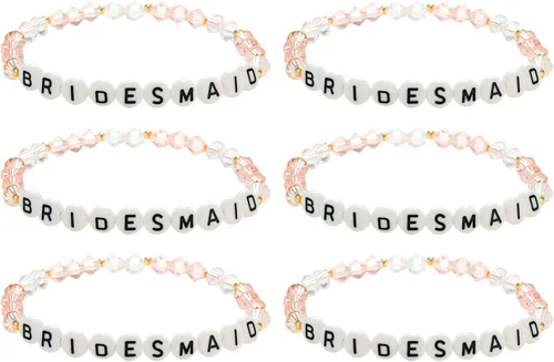 BR04B - Juego de 6 pulseras de dama de honor, color rosa, Ajustable, Metal, no-jem-type