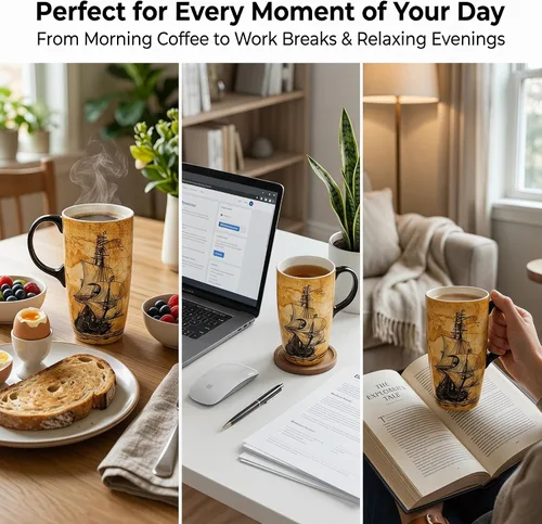 Miniatura 6 de Topadorn Taza de cerámica de 17 onzas con tapa y caja de regalo, diseño vintage de Hollywood, diseño de palomitas de maíz, taza de café con temática