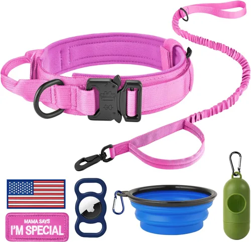 Miniatura 15 de HYDEME Collar táctico ajustable para perro, collar de nailon de entrenamiento militar con mango de control y hebilla de metal pesado para perros